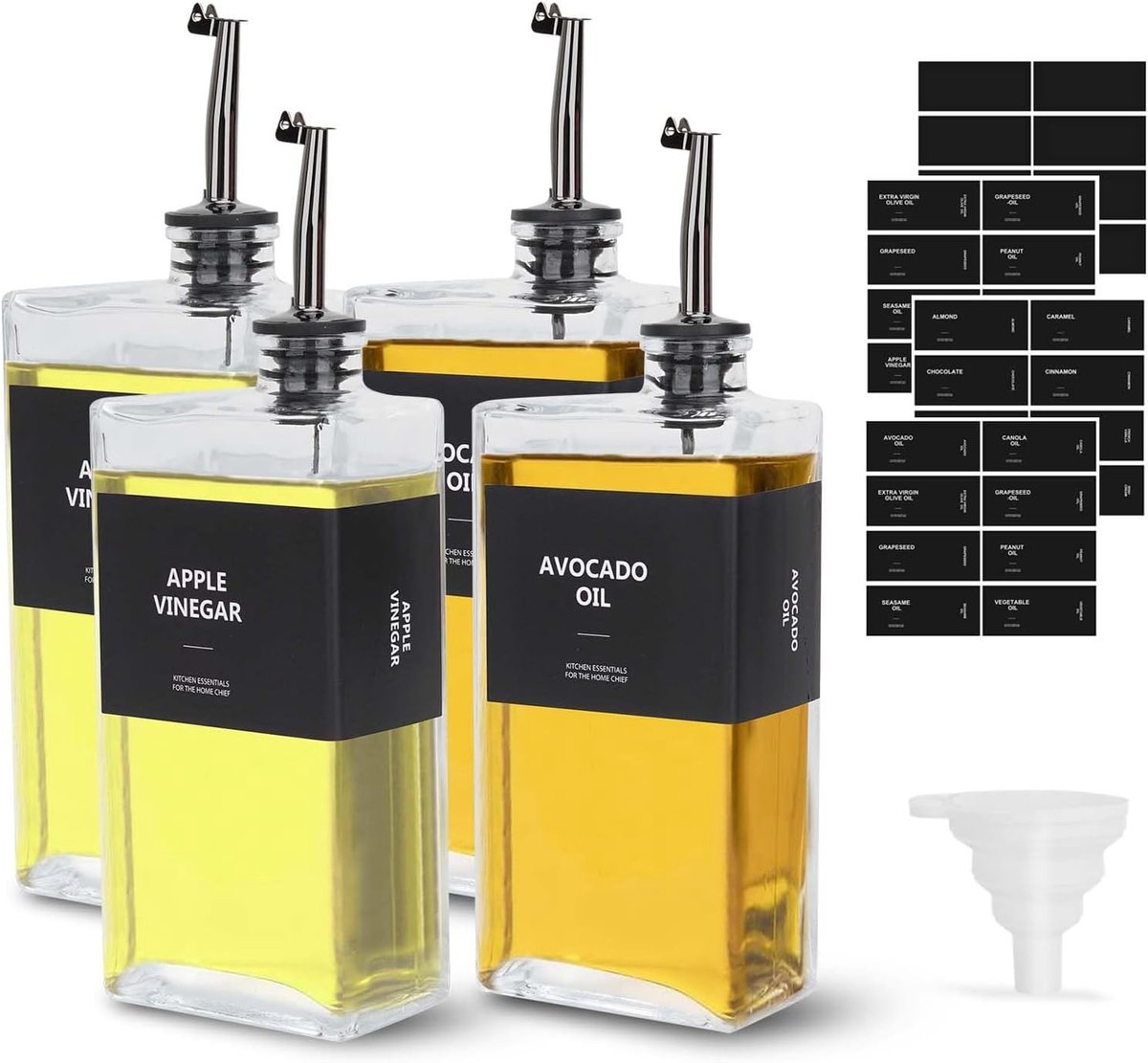 Olijfolie Flessen Set - Zwart - 500 ml - Glas met Automatische Deksel - Voor Keuken en Restaurants