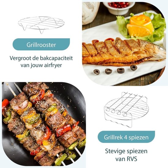 Accessoires Set - Geschikt voor Phillips Airfryer XL & XXL/Princess Aerofryer/Tefal Easy Fry/Tristar Crispy Fryer - Incl. Pizza Pan/Grillrooster/Grillrek — afbeelding 4