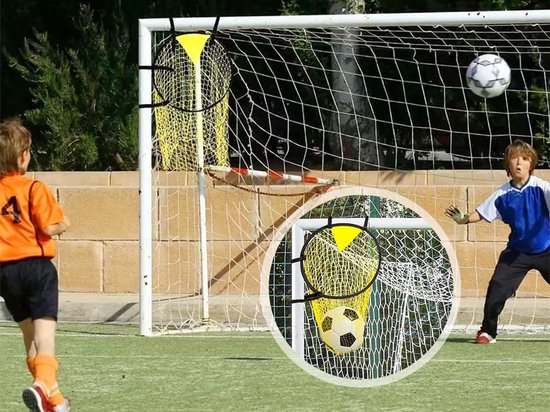 2 stuks voetbaldoel, hoekvoetbaldoelnet, voetbaldoel, voetbaldoel, accessoires, voetbalaccessoires, doelzones, focus, voetbaltrainingsuitrusting voor kinderen en volwassenen (geel) — afbeelding 4
