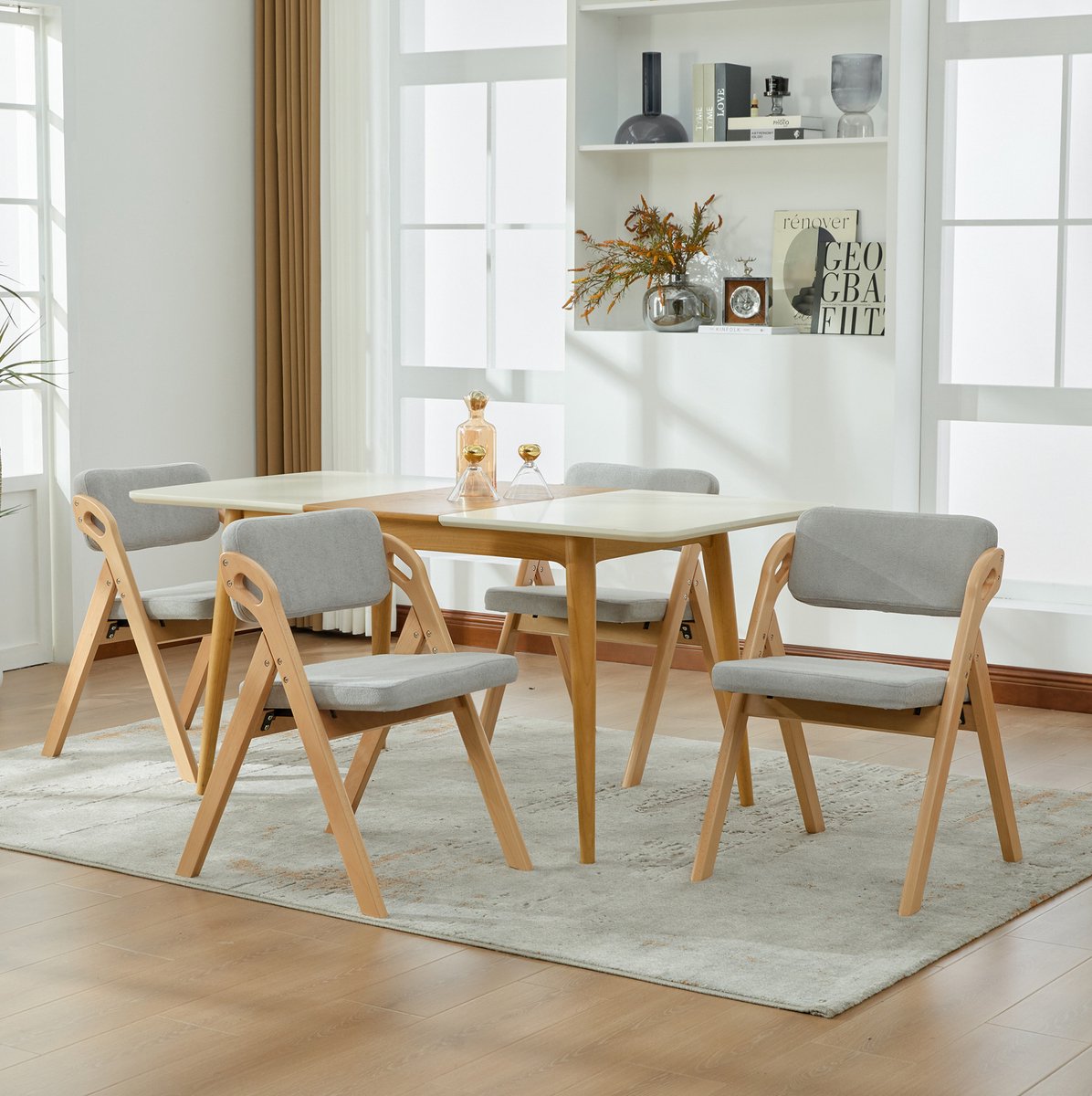 MODENUIT Klapstoel 59 x 52 x 77 cm - Opvouwbaar Met Gewatteerde Zitting - Eetkamer En Keuken - Hout Grijs