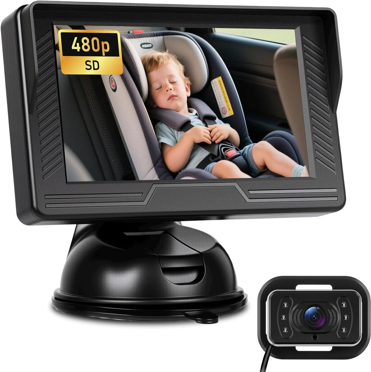 SnelShoppen - 480p Auto Camera voor Kinderen, 4.3 Inch Monitor met Nachtzicht, 360° Verstelbare Hoek, Eenvoudige Installatie voor Veiligheid en Comfor