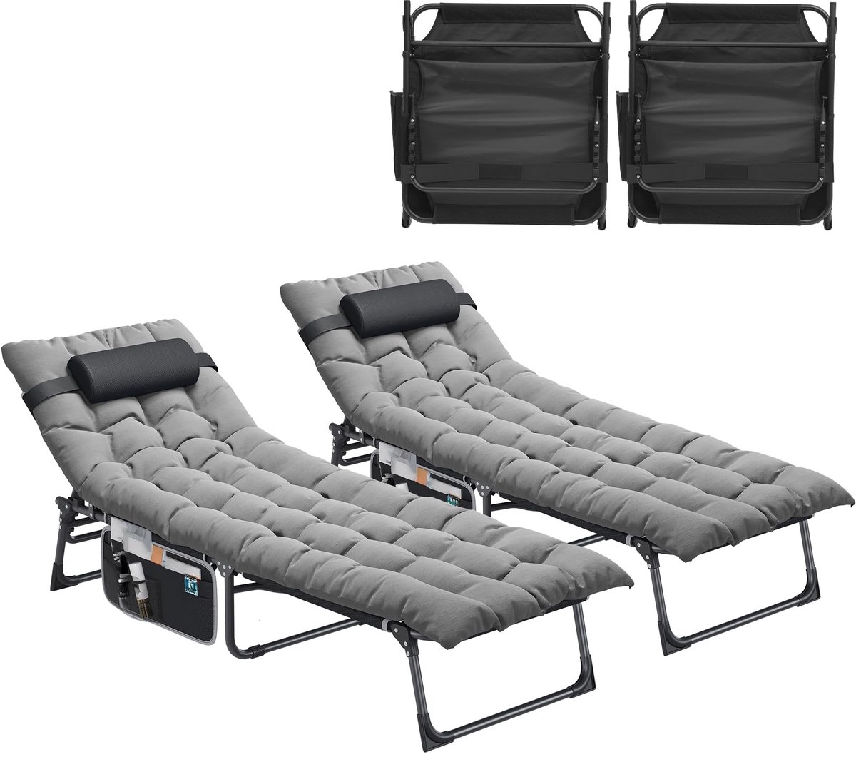 SnelShoppen - Ligstoel Set van 2 - Inklapbaar en Verstelbaar - 190x68x31 cm - Met Kussen en Hoofdsteun - Draagvermogen 136 kg - Perfect voor Tuin, Str