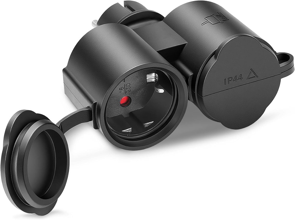 SnelShoppen - Double Plug voor Socket, Stekkeradapter, Meerdere Stopcontacten, Dubbele Stekker voor Buiten, IP44, Geschikt voor Binnen en Buiten met A