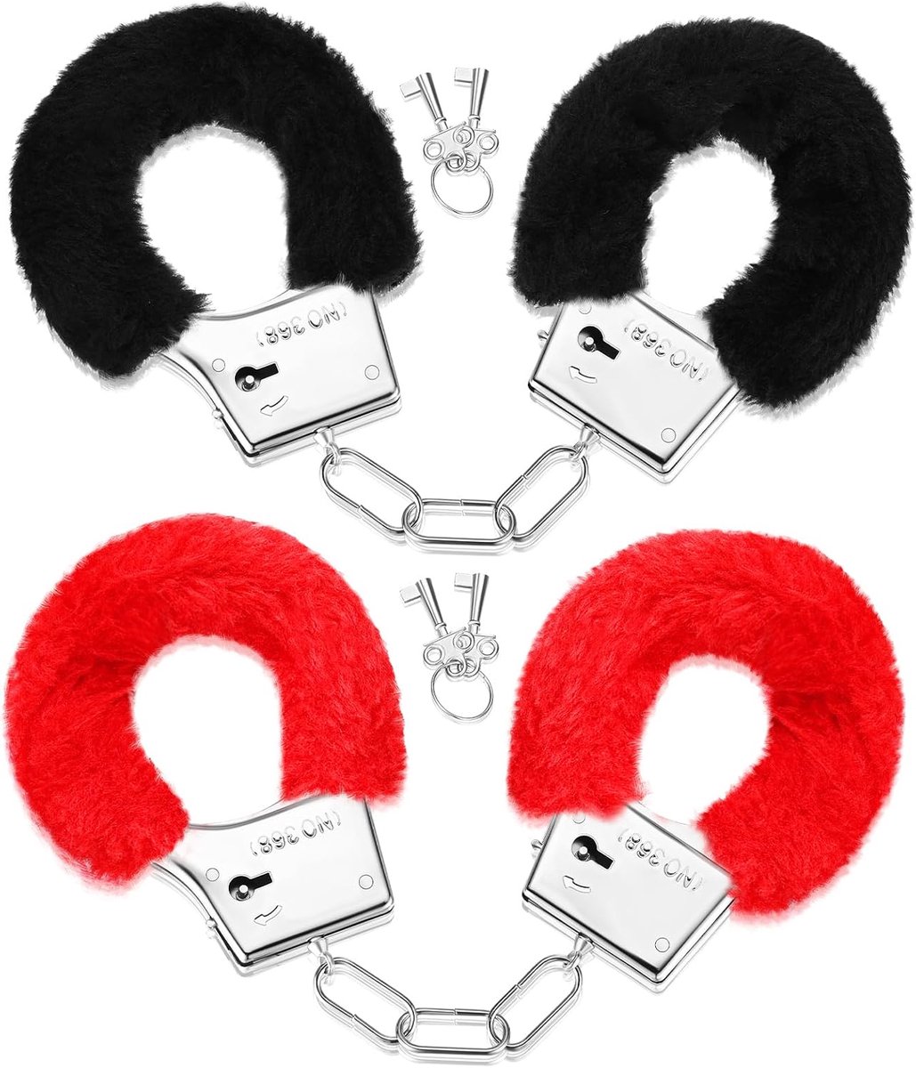 Handboeien met Pluche - Zwart en Rood - Met Sleutels - Perfect voor Kostuums - ShopVlot