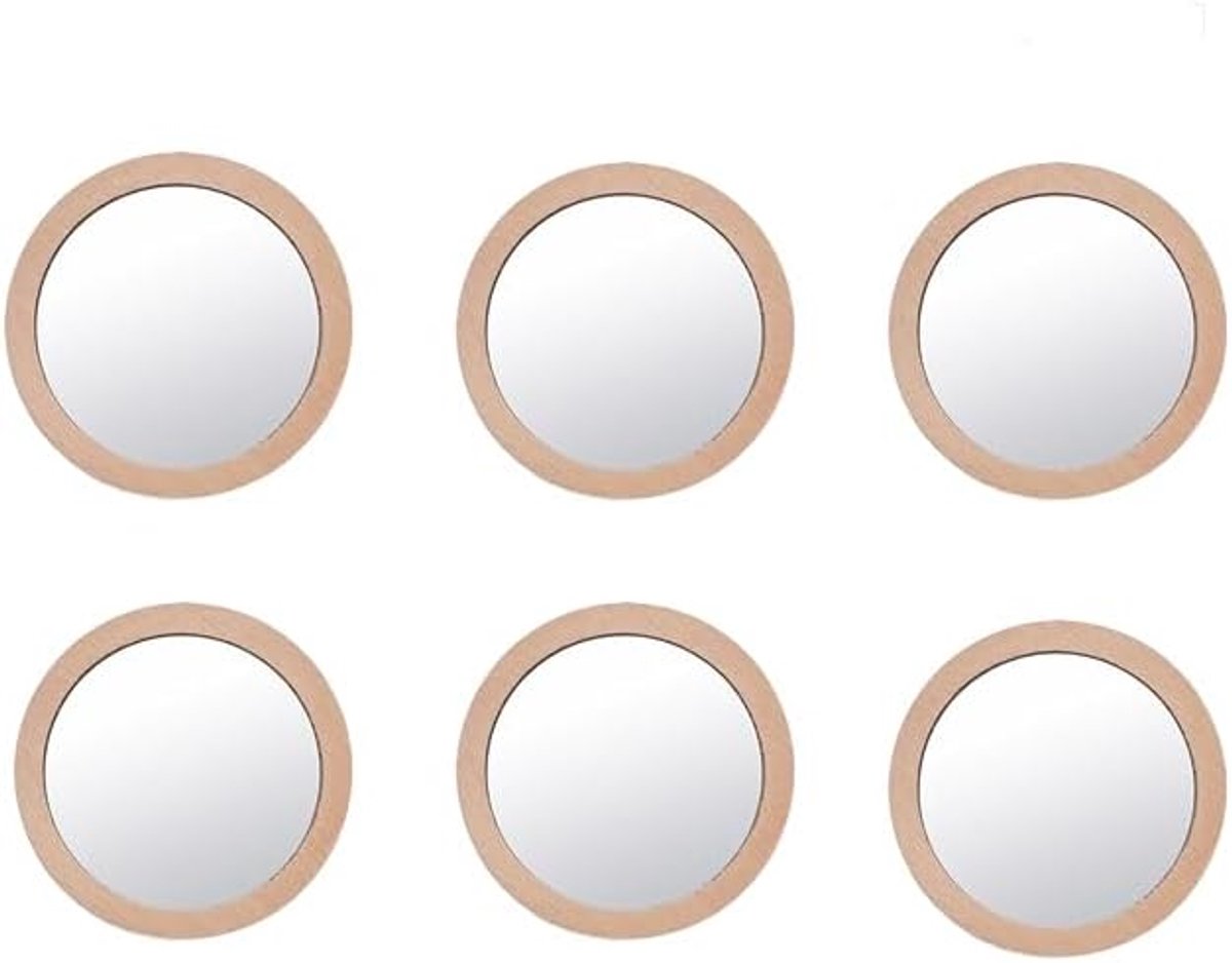 SnelShoppen - 6PCS Houten Zakspiegels Rond 7cm - Draagbare Cosmetische Spiegel voor Make-up, Scheren en Gezichtsverzorging - Compact en Lichtgewicht v