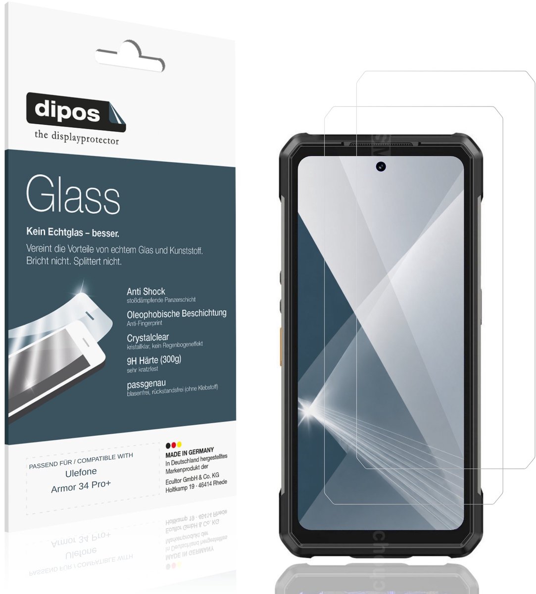 dipos – 2x Pantserfolie geschikt voor Ulefone Armor 34 Pro+ | 9H Screenprotector