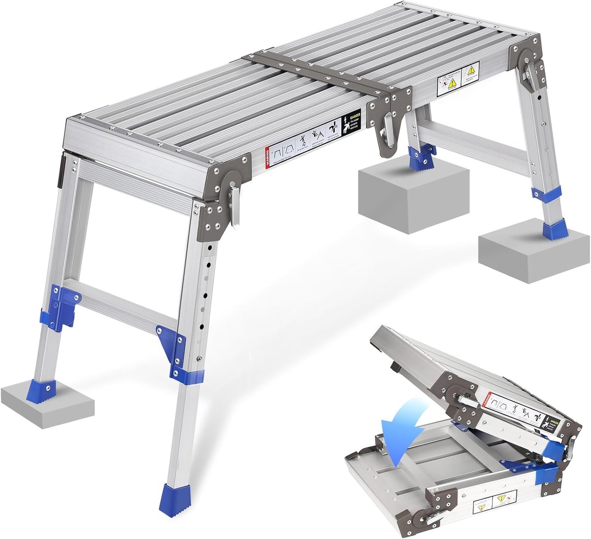 Werkplatform voor trappen voor Work & Access tot 362 kg, aluminium werkplatform, verstelbare trapladder van aluminium met veiligheidssloten, lager