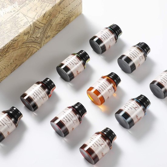 Vulpen Inkt - Set van 10 Kleuren x 20ml Inktflesjes - Koolstofvrije Inktvulling voor Dip Pen - voor Kalligrafie, Journaling, Schrijven en Tekenen GC-710 — afbeelding 5