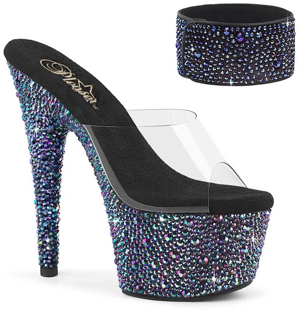 Pleaser - BEJEWELED712MS Sandaal met enkelband - US 8 - 38 Shoes - Zwart/Multicolours