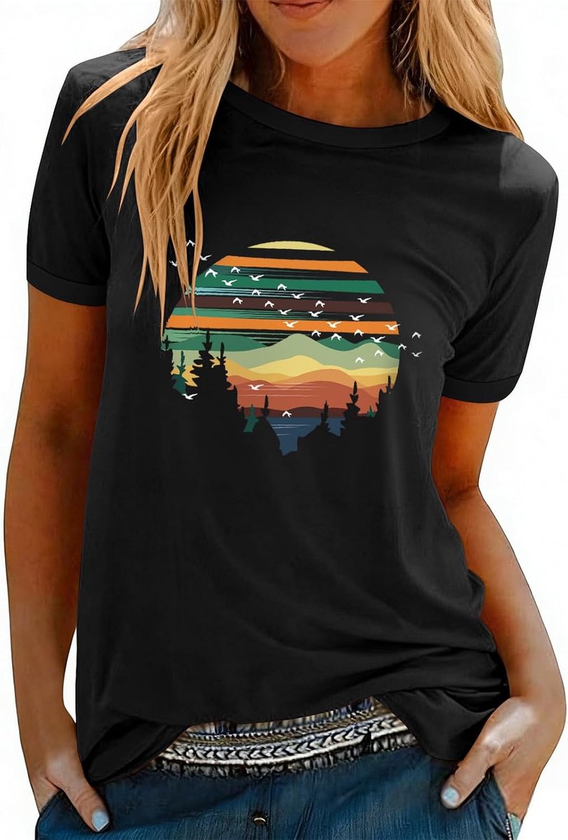 T-shirt dames casual ronde hals bovenstuk zomer kokospalmen bedrukt T-shirt dames katoen korte mouwen shirts tops casual losse basic T-shirt shirts