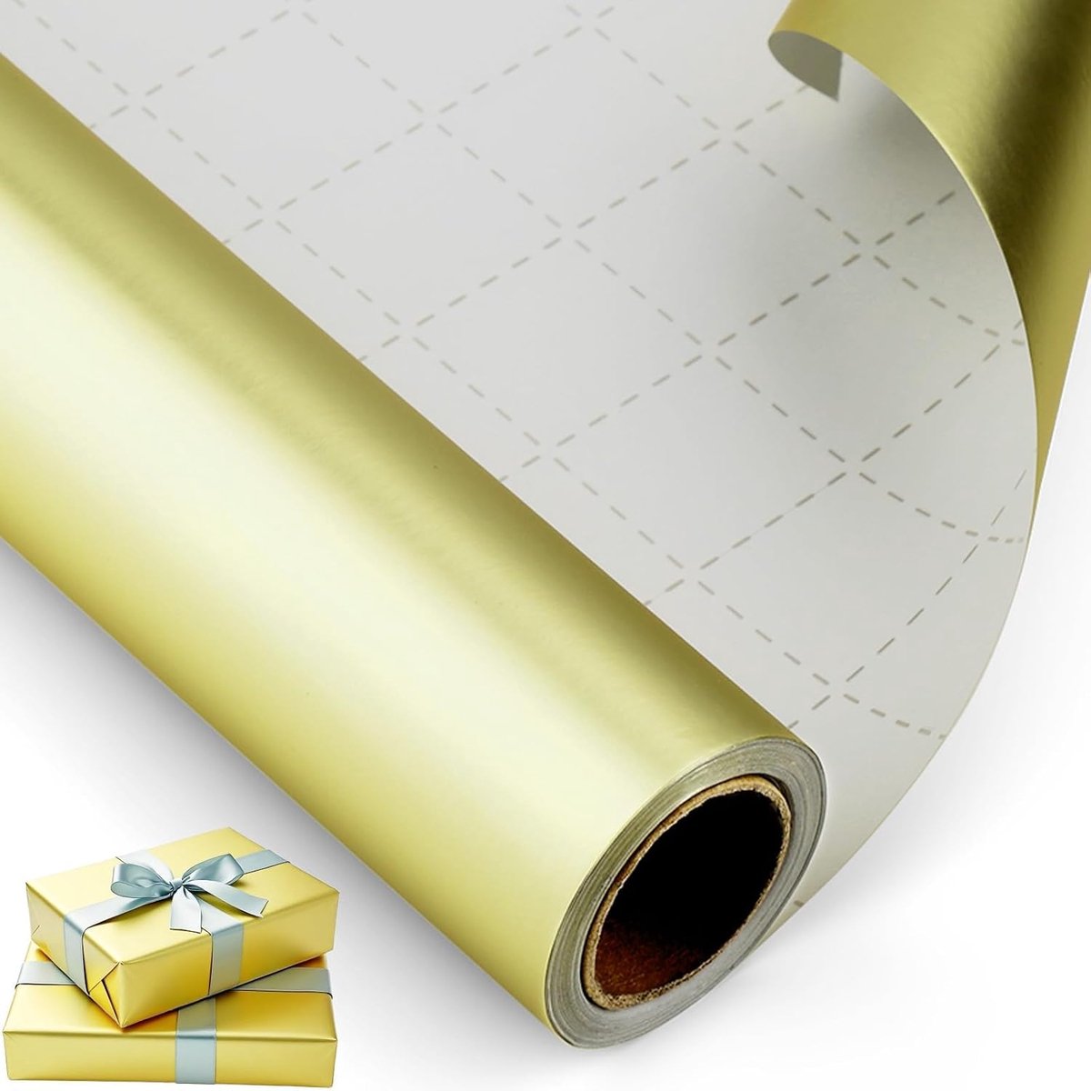 Cadeaupapier, goud, 1200 cm x 43 cm, inpakpapier, cadeaupapier, bruiloft, voor geschenkverpakkingen, verjaardag, bruiloft, knutselwerk, Kerstmis, feestelijke decoraties