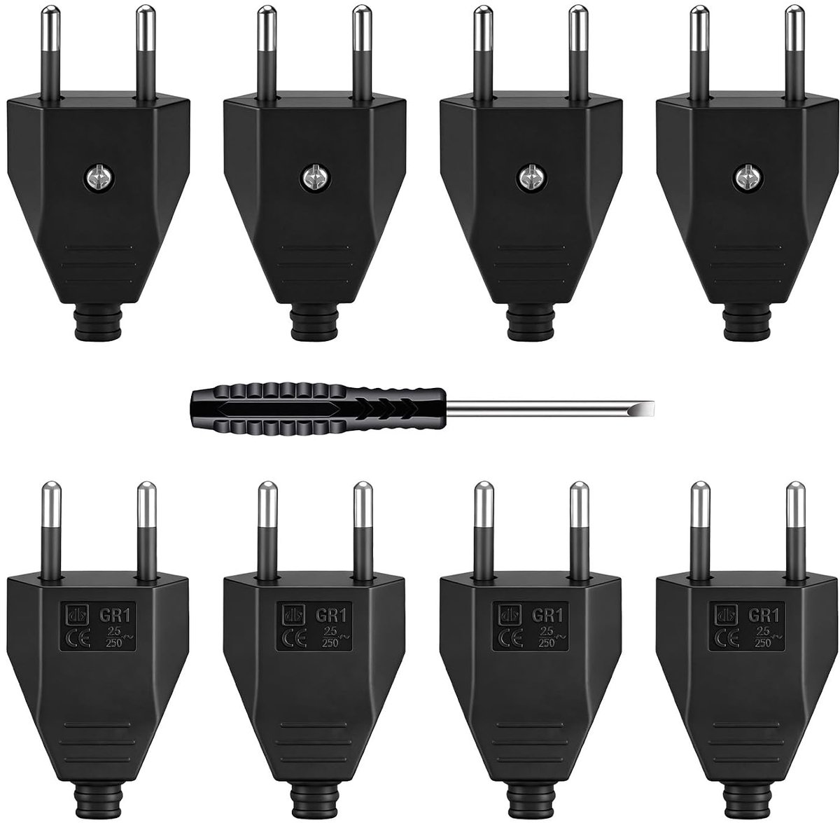 8 stuks eurostekker, Schuko-stekker, plat, stroomstekker 2-polig