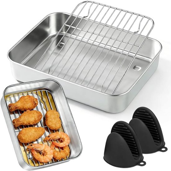 Ovenschaal voor airfyer, 20 x 15 x 5 cm, vierkante ovenschaal met druiprooster en hittebestendige handgrepen, heteluchtfriteuse-accessoires voor Ninja, Cosori, Philips — afbeelding 5