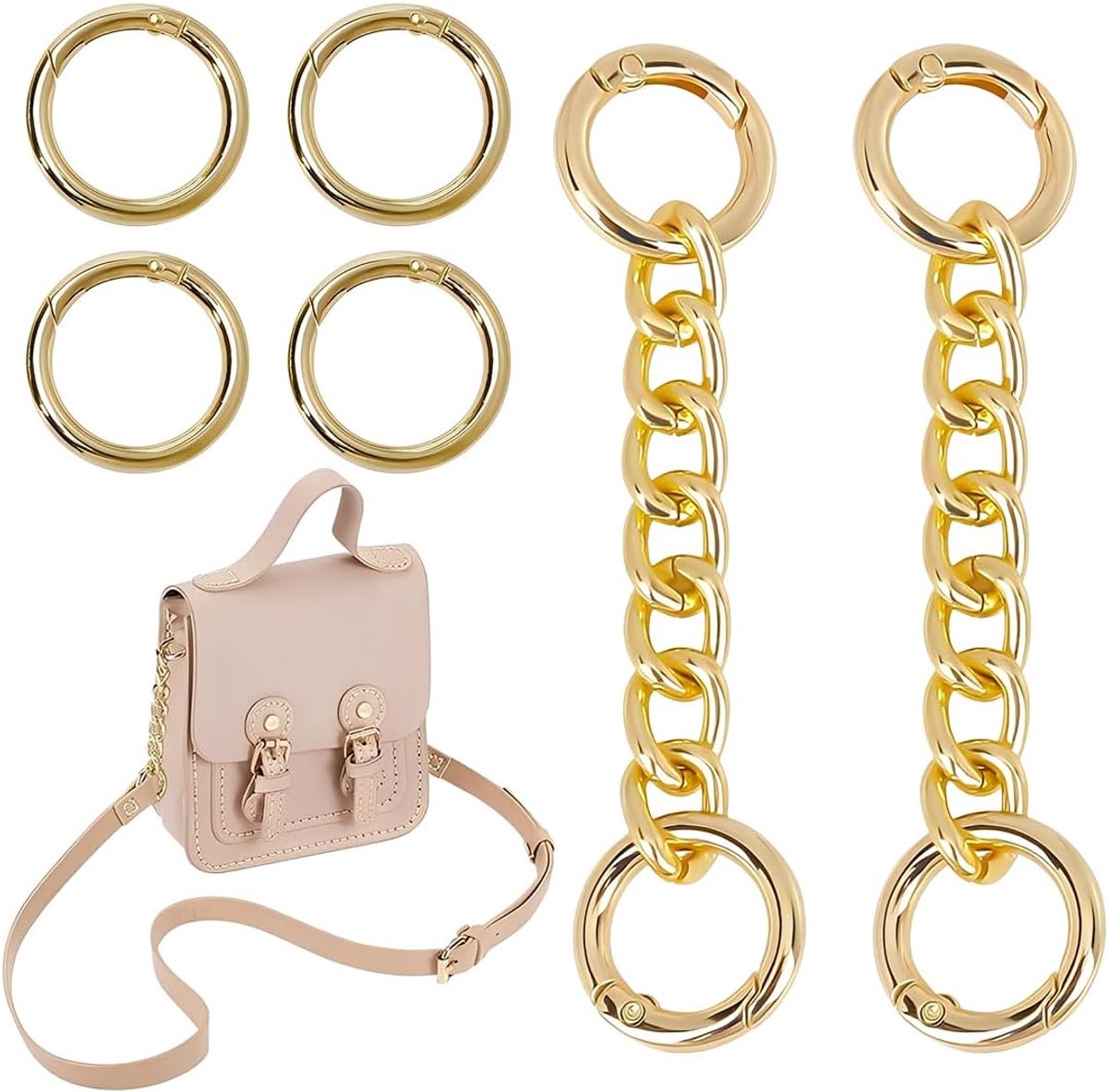 2 stuks korte zakkettingen met 4 O-ringen portefeuille riem verlenging gouden handtassen verlengketting schouderriem voor tassen voor crossbody schouder handtassen tassen accessoires