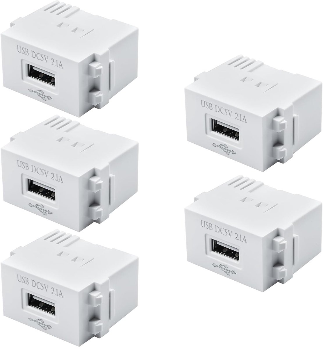 USB power module 2.1 A - 5V transformer - snel opladen voor smartphones en tablets - pack van 5 - ShopVlot