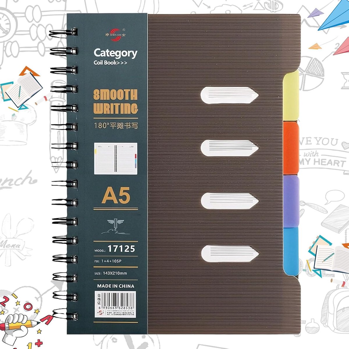 SnelShoppen - A5 Notitieboek met Tabs, Spiral Hardcover, 210 Pagina's, PP Materiaal, Ideaal voor Werk, School en Notities, Oogbescherming, Duurzaam en