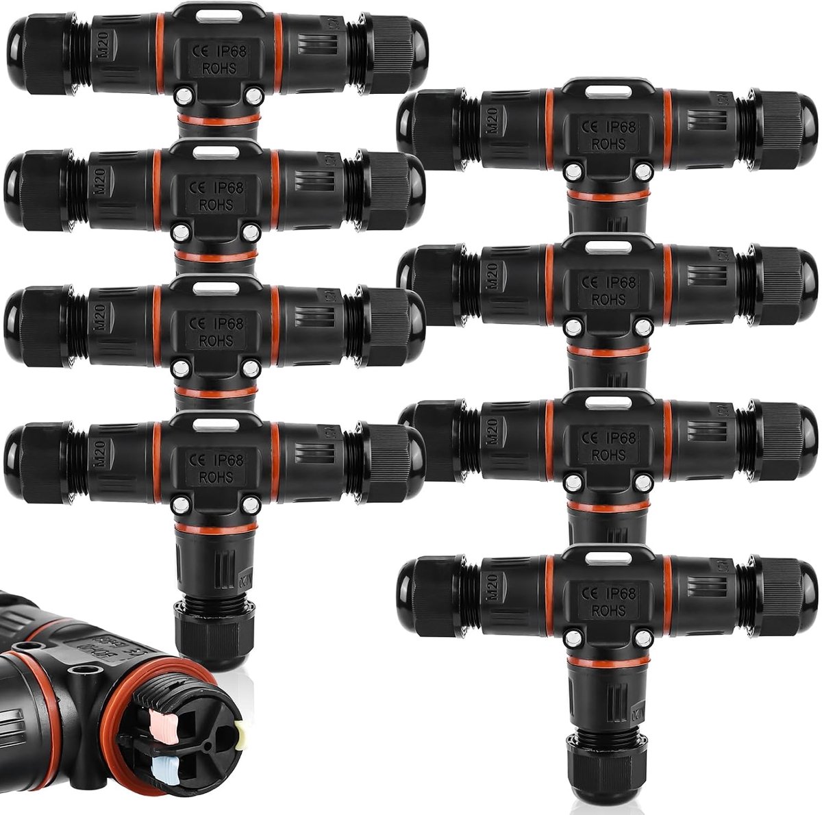 3-polige kabelverbinder IP68 - T-vormige waterdichte connector - voor kabeldiameter 3-12 mm - ShopVlot