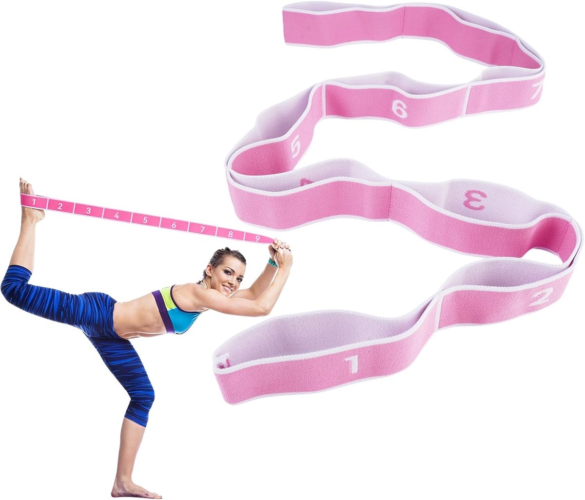 SnelShoppen - Yoga Stretch Band met 9 Lussen, Zeer Elastische Gymnastiekband, Stretchriem voor Yoga, Pilates, Dans, Training en Gymnastiek, Gemakkelij
