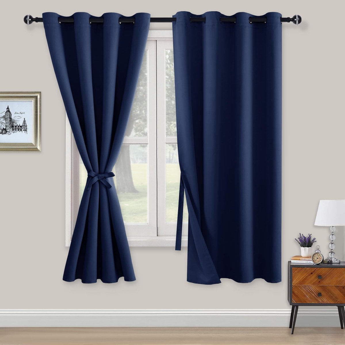 SnelShoppen - Ondoorzichtige Verduisteringsgordijnen met Ringen, 2 Stuks, Donkerblauw, 175 x 140 cm, Ideaal voor Slaapkamer, Woonkamer, Kantoor, Met G