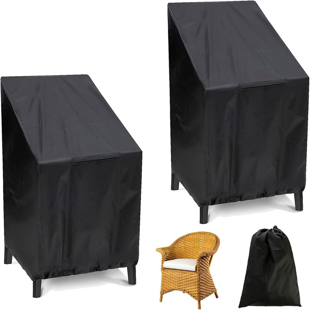 SnelShoppen - Tuinstoel Beschermhoes Set van 2 - 65 x 65 x 120 cm - Stapelbare Tuinstoelafdekking - Oxford Stof - Zwart - Ideaal voor Buiten, Tuin en