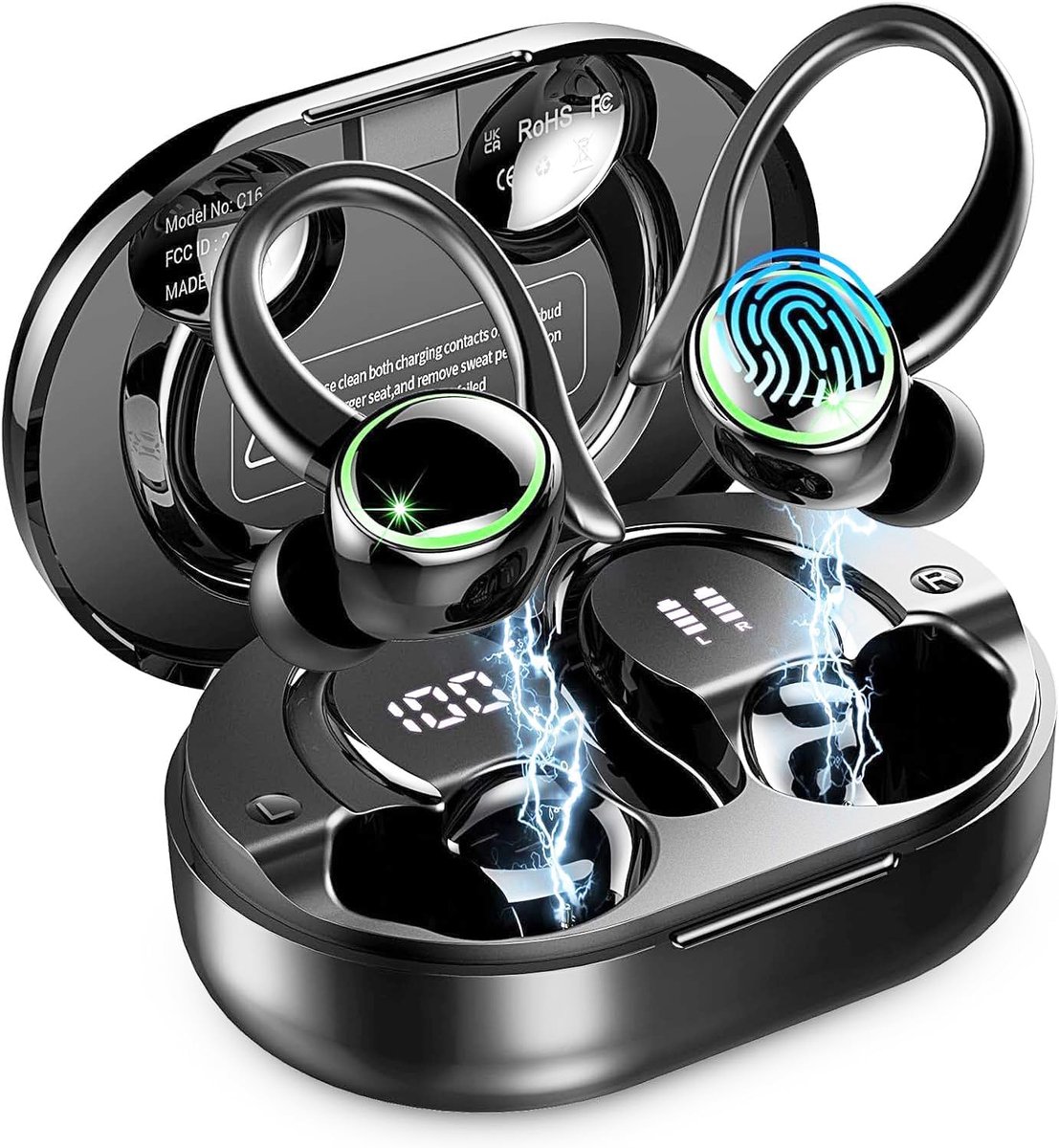 SnelShoppen - Bluetooth Hoofdtelefoon Sport Draadloos met ENC Noise Cancelling, 50 uur In-Ear Koptelefoon met HIFI Stereo, 4 HD Microfoons, USB-C en L