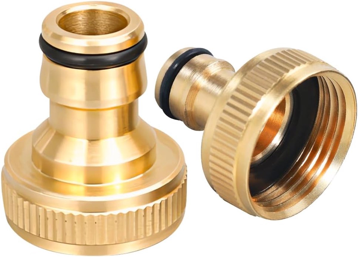 SnelShoppen - 2x Messing Kraanadapter 1 Inch met Dichting - Tuin Kraan Connector, Geschikt voor Tuinslangen, Besproeiing en Waterleidingen
