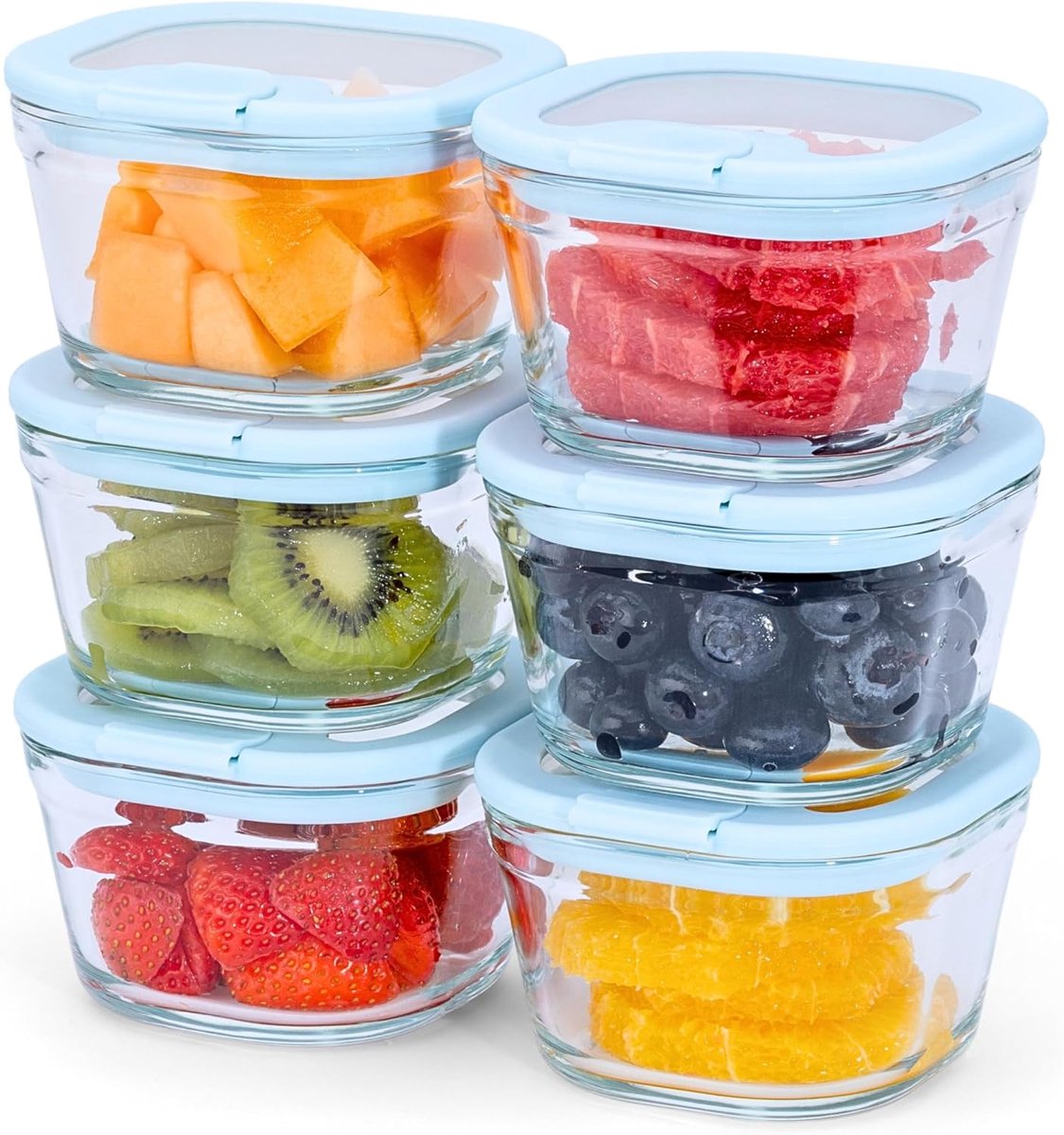 SnelShoppen - Set van 6 kleine glazen bewaarpotten 250 ml met deksel - lekvrij, stapelbaar, oven- en vaatwasserbestendig voor meal prep, voorraad en k