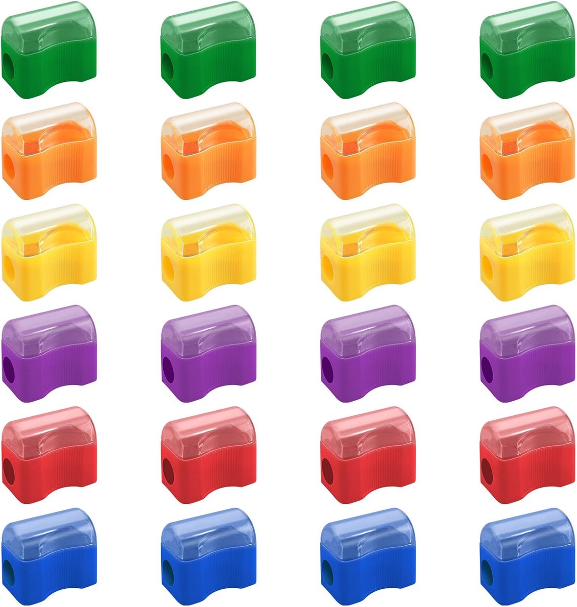 SnelShoppen - 24 Stuks Mini Potloodslijper, Handheld, Compact, 6 Kleuren, Herbruikbare Kleine Slijper voor Kinderen, School, Creatief Gebruik