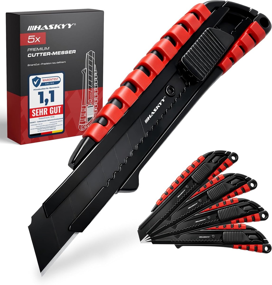 SnelShoppen - Professionele Cutter Knife Set - 5 x 18 mm Snijmes met Extra Scherpe SK5 Stalen Bladen - Ergonomisch Ontwerp met Rubberen Grepen - Veili