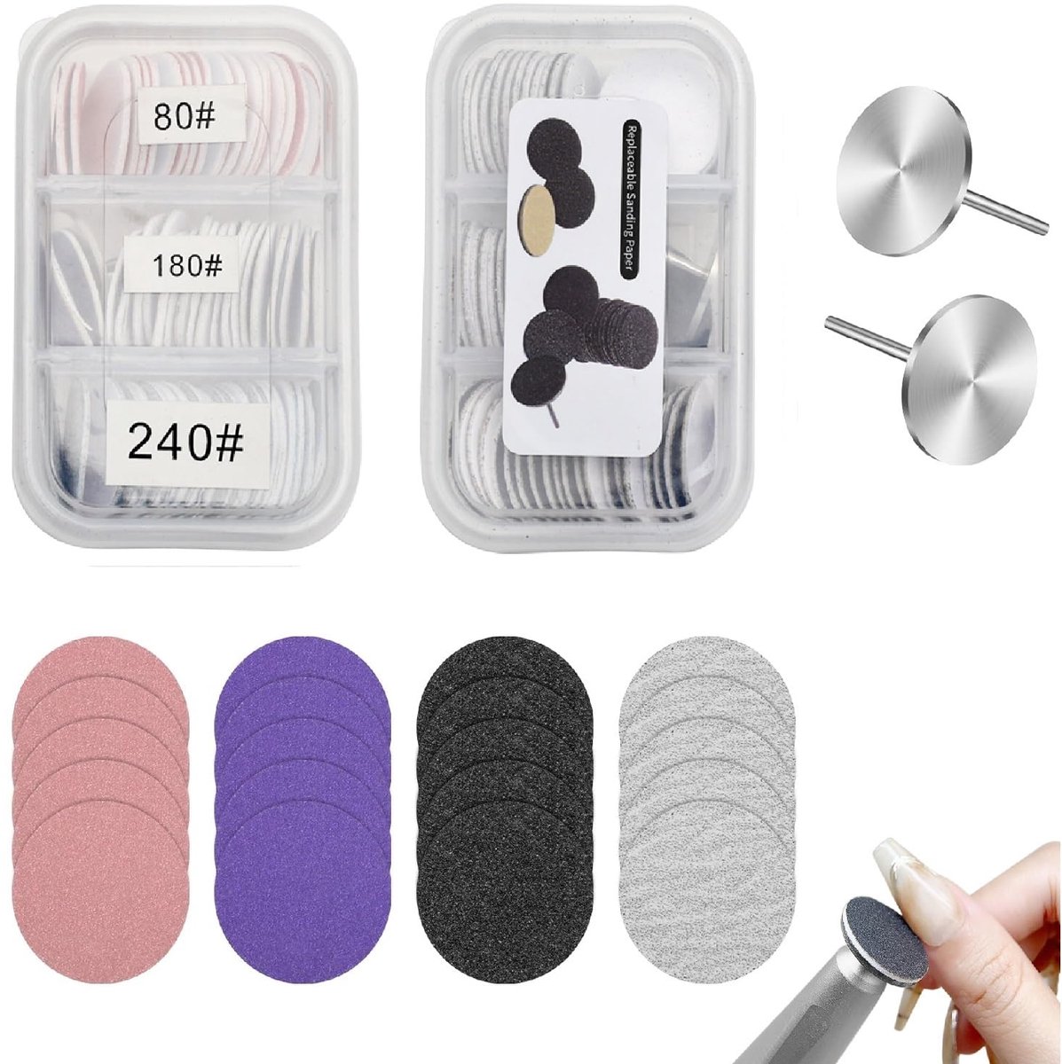 SnelShoppen - Elektrische Pedicure Set - 120 Schuurdiscs 25 mm met 2 Freesaccessoires - Nagelschuurcaps, Pedicure Accessoires, Voetverzorgingskit voor