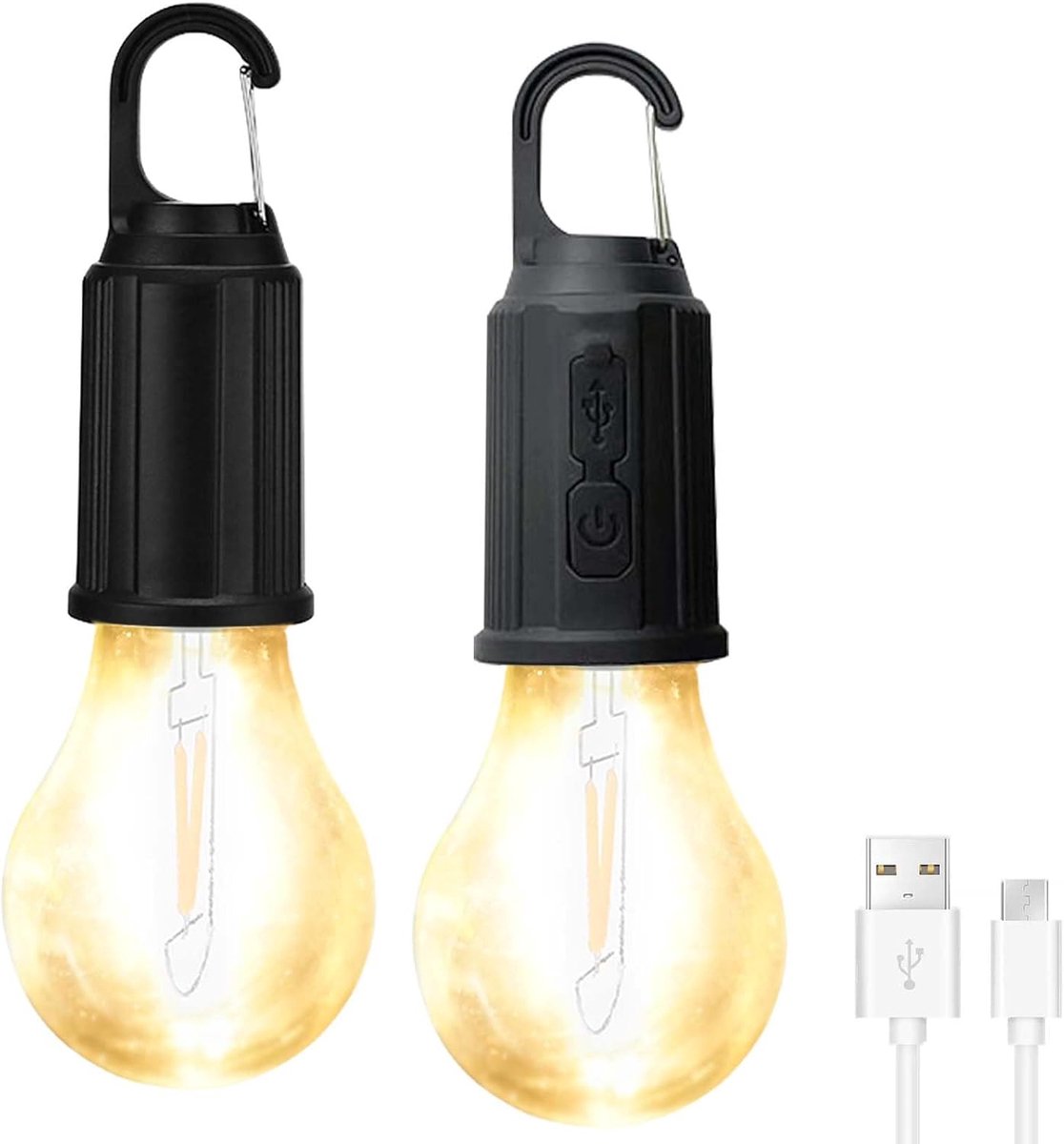 SnelShoppen - 2 Stuks LED Campinglamp met Haak - Oplaadbare en Batterij Aangedreven Draagbare Lantaarn, Waterdichte Noodlamp voor Camping, Buitenactiv