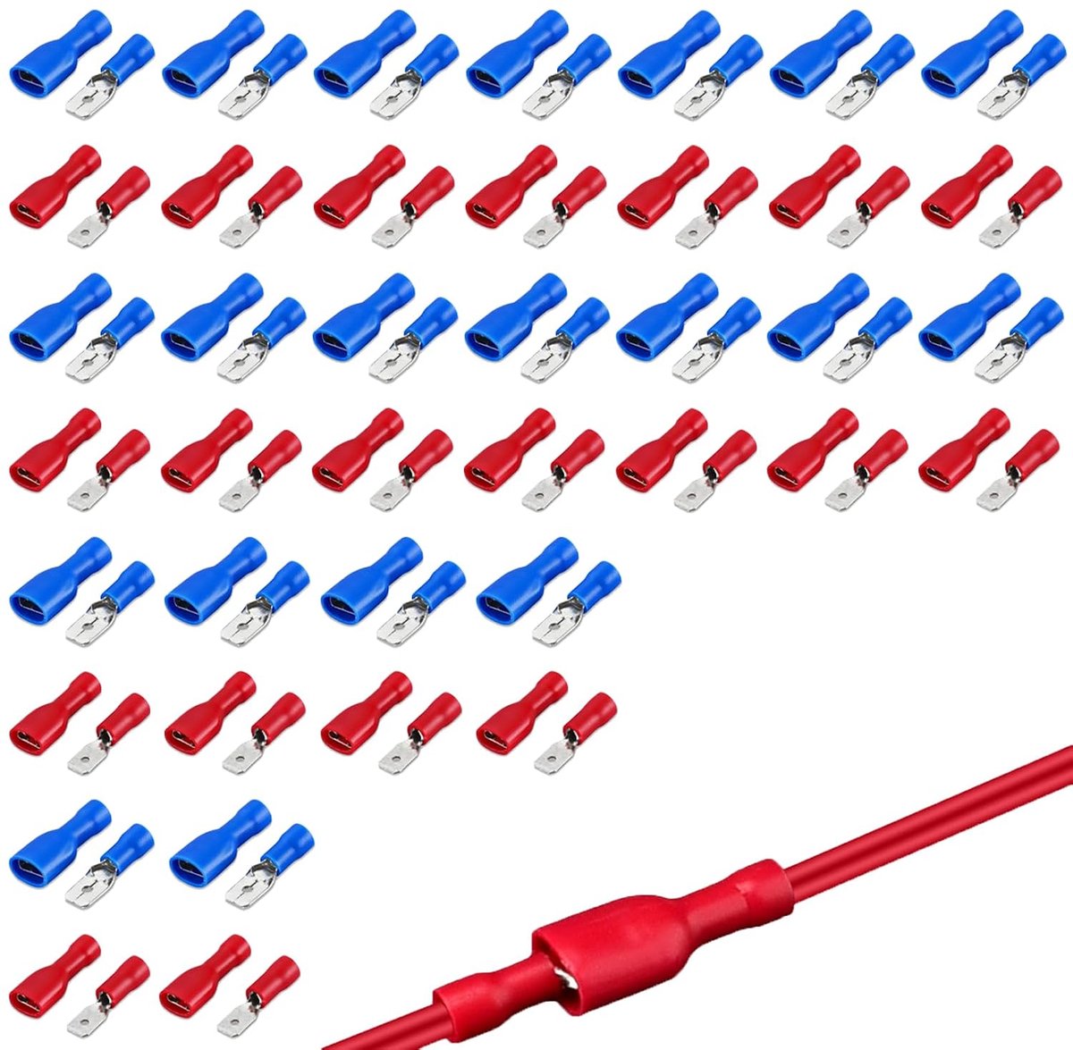 Elektrische krimpschoenen 80 stuks - 6,3 x 0,8 mm - volledig geïsoleerd - sterke bedrading en goede afdichting - ShopVlot
