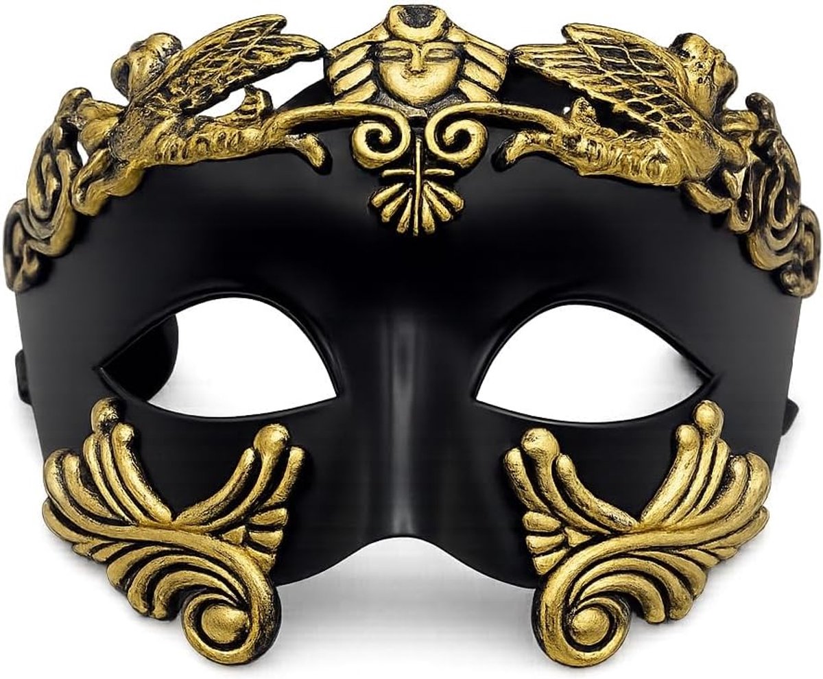 SnelShoppen - Zwart Goud Venetiaans Masker voor Heren - Luxe Romeins Masquerade Hoofdmasker - Verstelbaar - Perfect voor Gala, Maskerade, Halloween Fe