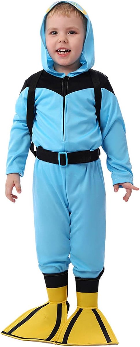 Halloweenkostuum voor jongens, duikerrollenspel, jumpsuit voor kinderen, feestkostuum, cosplay, prestaties (blauw, 3-4 jaar)