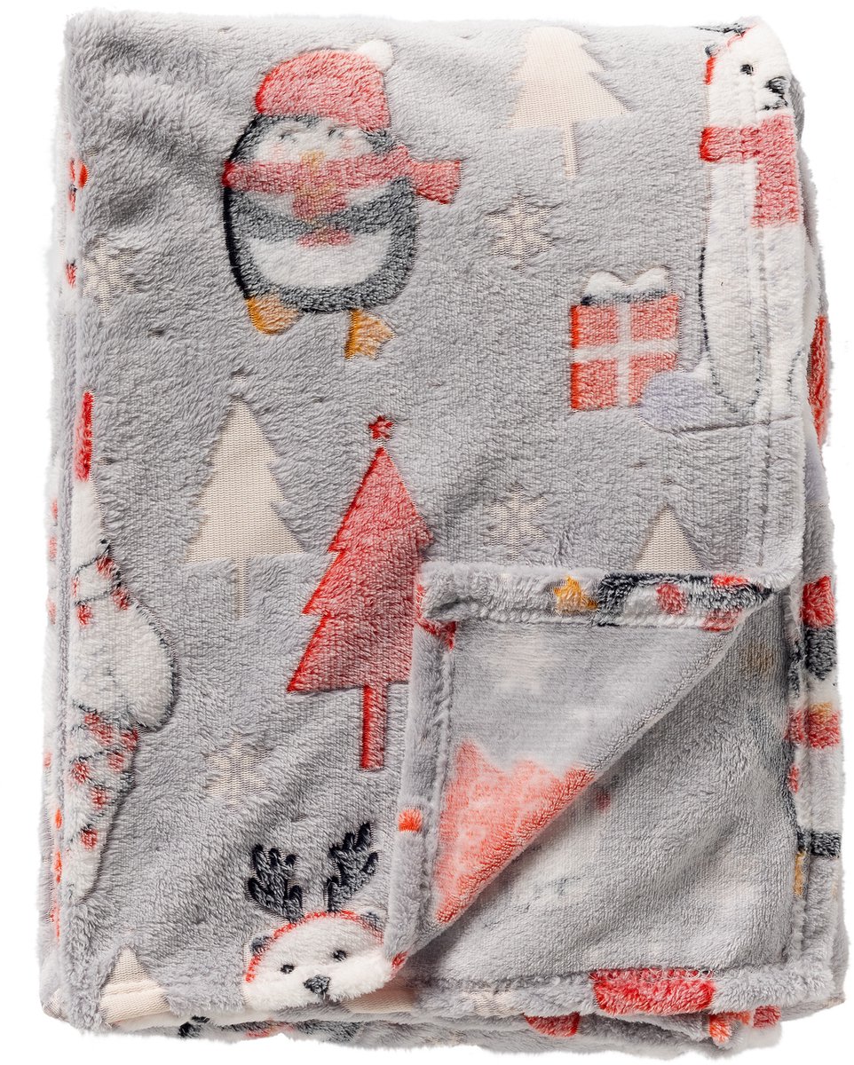 Textino - SNOWY-GLOW - plaid 140x180 cm - flannel fleece - glow in the dark - Micro Chip - grijs