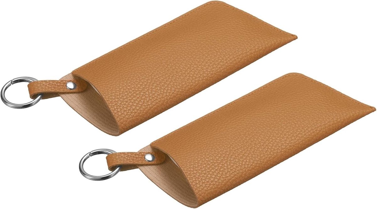 Zachte leren brillenkoker met riemclip, 2-pack, ideaal voor reizen en buitenactiviteiten, oranje kleur