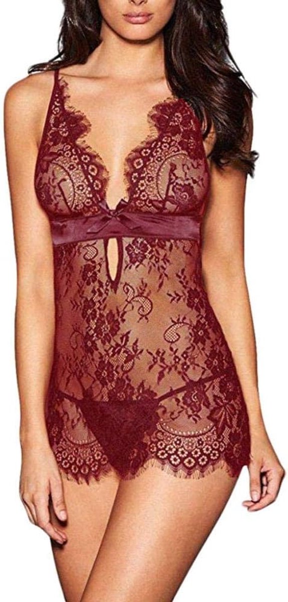 Babydolls, nachtjaponnen & negligés dames Vrouwen Sexy Ondergoed Kanten String Transparante Beha Lingerie Nachtkleding set
