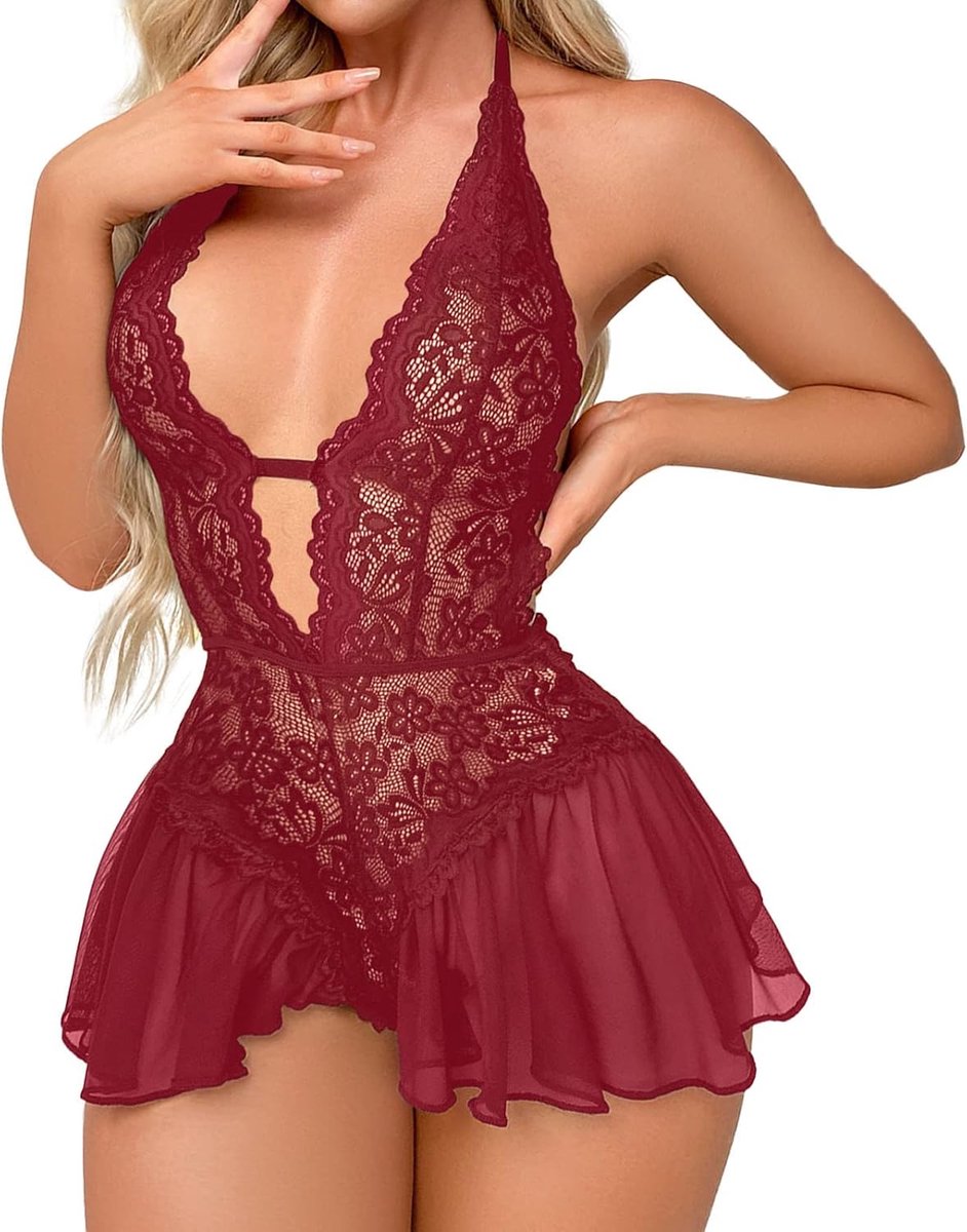 Lingerieset voor dames, nachtjurk, nachtkleding, pyjama, sexy, grote maat, dun, licht, ademend, charmant, geraffineerd, delicaat, modern, romantiek, A368