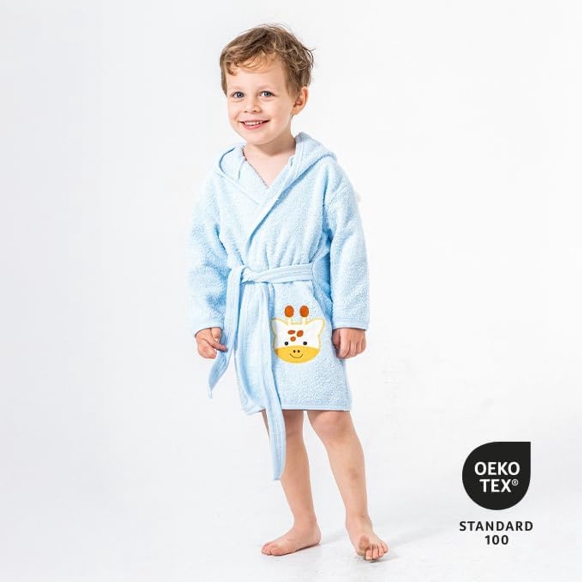 Babybadjas met schattig giraffenmotief, badjas met capuchon van 100% katoen, zacht, absorberend en huidvriendelijk, voor pasgeborenen en peuters