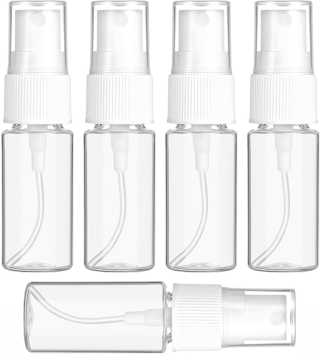 5 x 20 ml, lege, transparante navulbare spuitflessen tegen lekken, voor parfum, cosmetica, alcohol en reizen.