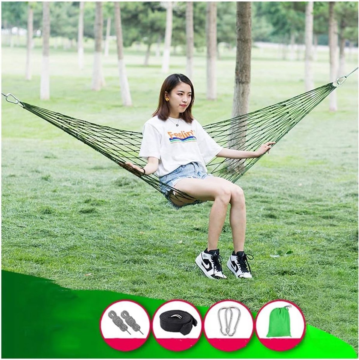Hangmatten Comfortabele Hangen Nylon Mesh Rope hangmatten Outdoor Camping Garden Swing Hangende (Color: )
