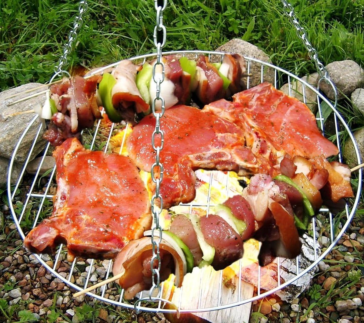 Grill, rooster, reservegrill, reserverooster, grillrooster, schoorsteenrooster, haardgroot, rond, zwenkgrill, 60 cm incl. kettingen