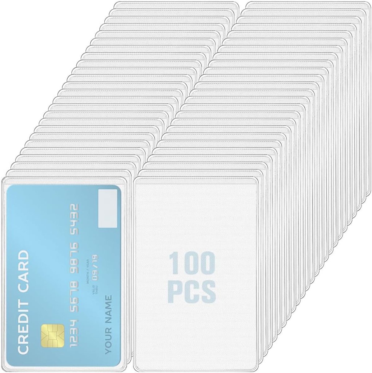 100 stuks transparante bankkaartbeschermers, van pvc, harde hoes, 9,3 x 6 cm, voor creditcards, navigatie, identiteitskaarten en transportkaarten