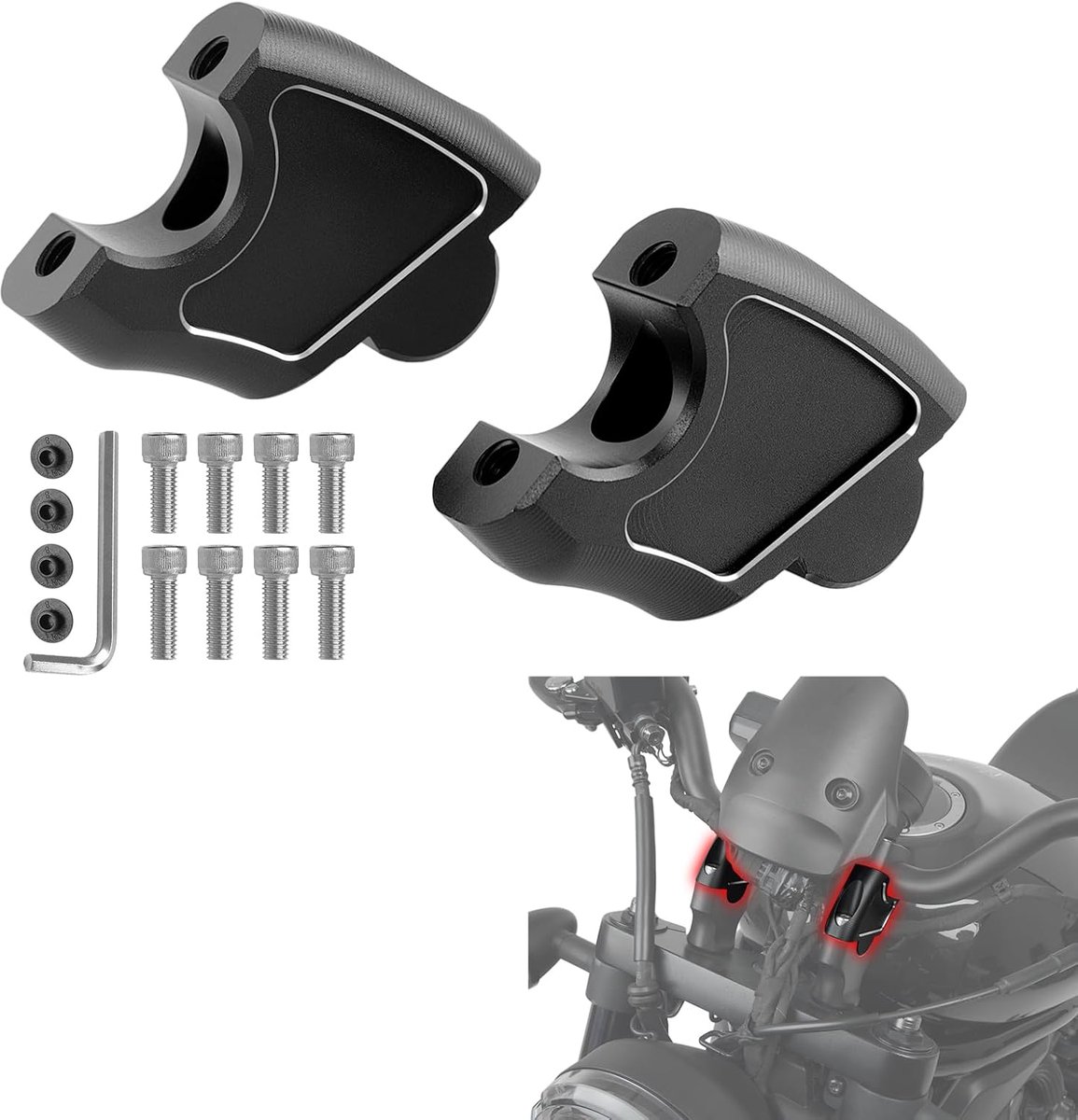 45mm Stuurverhogers voor motorfietsen Compatibel met Honda Rebel CMX1100 CMX500 CMX300 CMX250 2017-2025, Aluminium Stuurverhogers Stafklemmen Rebel Accessoires