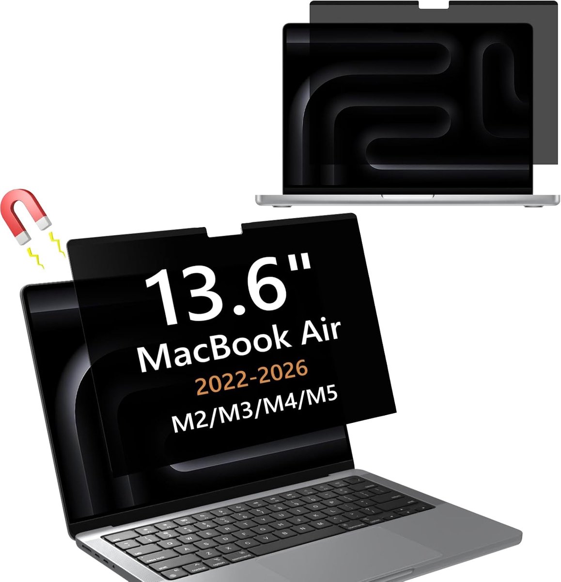 Privacyfilter voor MacBook Air 13,6 inch 2022-2026 (M5/M4/M3/M2 chip), anti-vingerafdruk, PET-displaybescherming, afneembare anti-blauw licht, verblindingsbescherming, laptop