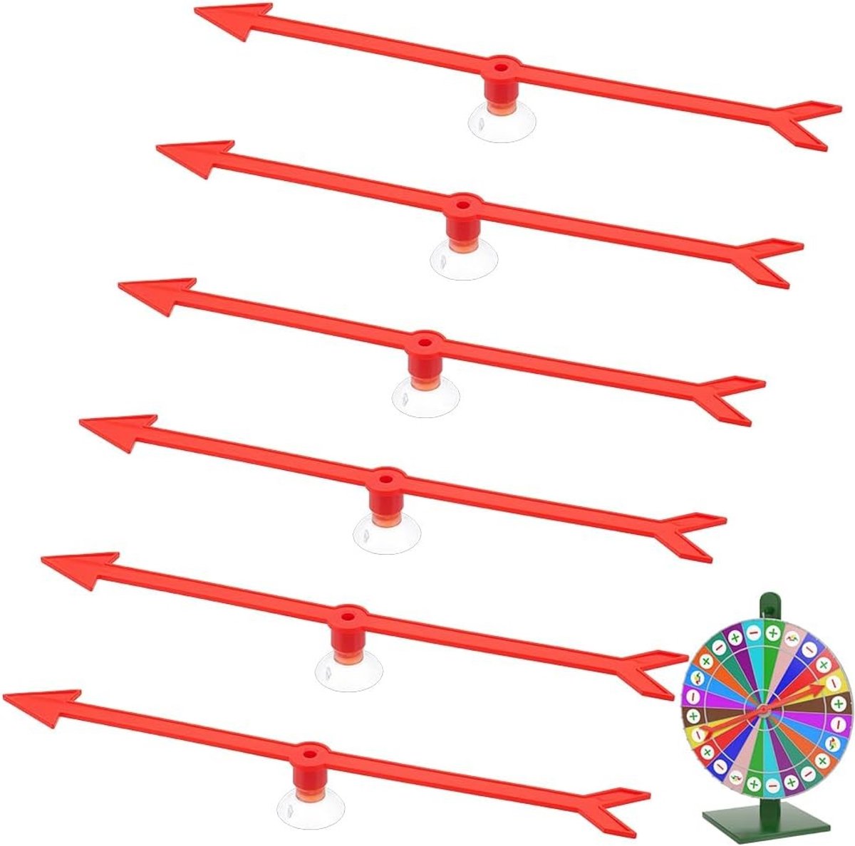 Set van 6 rode pijlspinners met zuignap, 300 x 32.5 x 6.5mm, ideaal voor activiteiten, bruiloften en parkeerborden