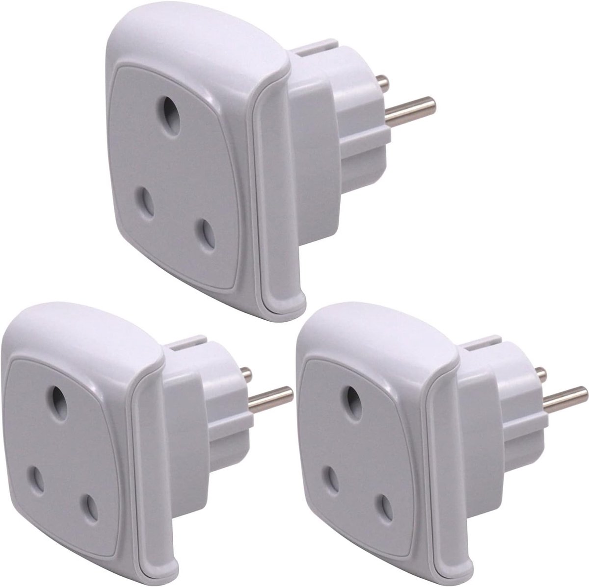 3-pins Grote Stekker Type M-adapter (NIET voor Indiase Type D-stekker) Converteren naar 2-pins Nederland/Europese Unie/Duitsland/Franse Stopcontact met Veiligheidssluiter (3 Stuks Wit)