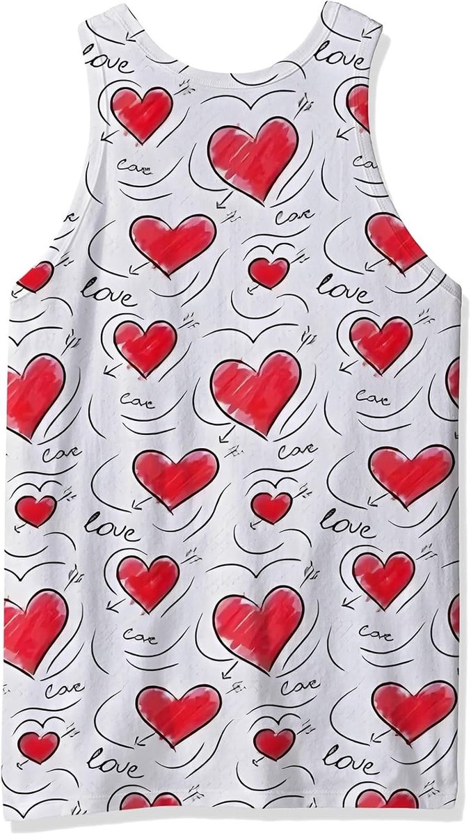 Tanktop voor heren met 3D-digitale print in hartvorm, rood, voor paar, Valentijnsdag