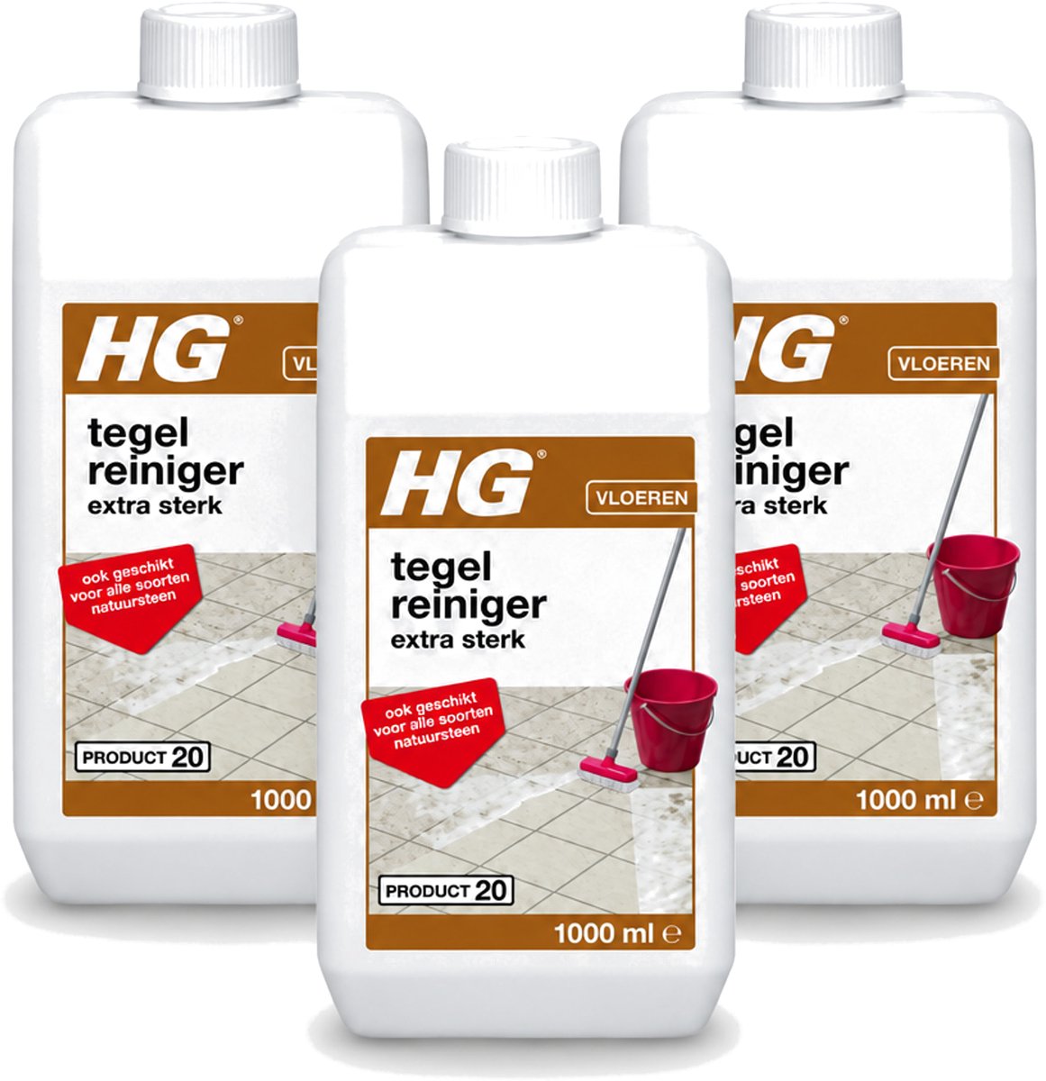 3 x HG - Vloeren - Tegelreiniger Extra Sterk - Geschikt Voor Alle Soorten Natuursteen - 1L - Voordeelverpakking - 3 stuks