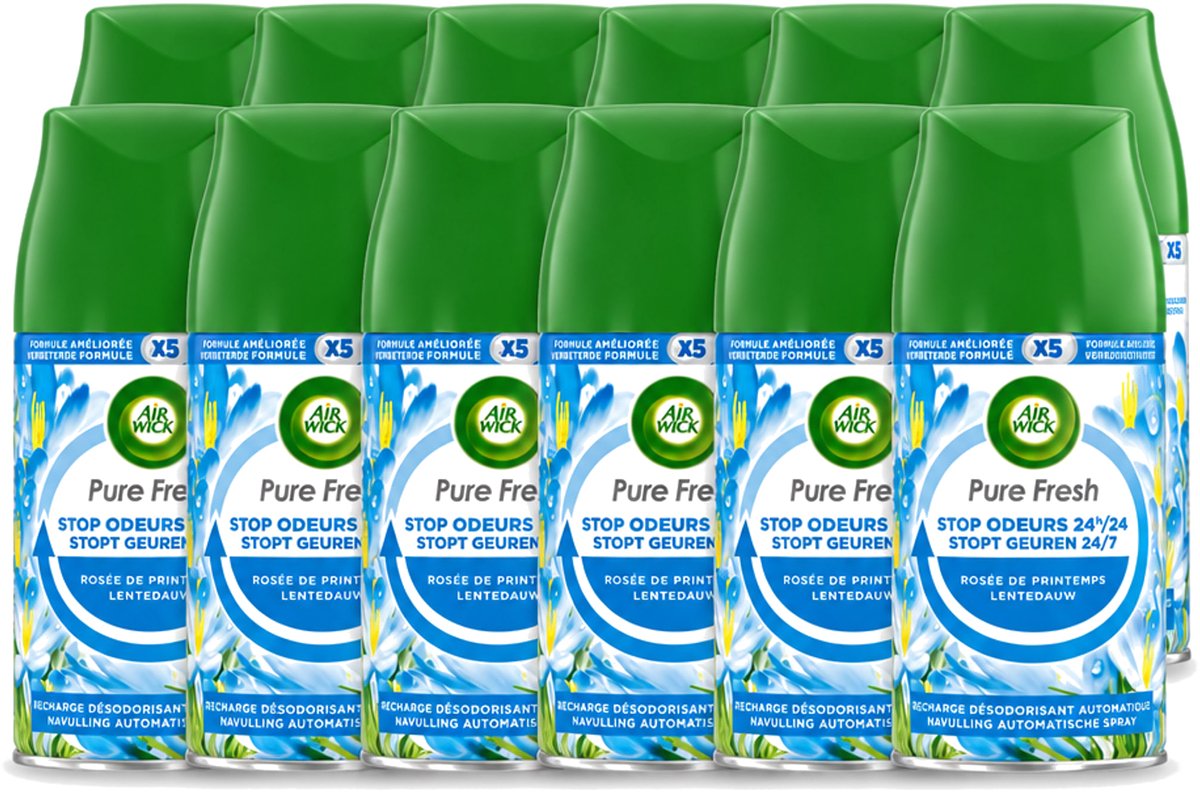 12 x Air Wick – Navulling – Freshmatic Pure Lentedauw – 250 ml - Voordeelverpakking - 12 stuks